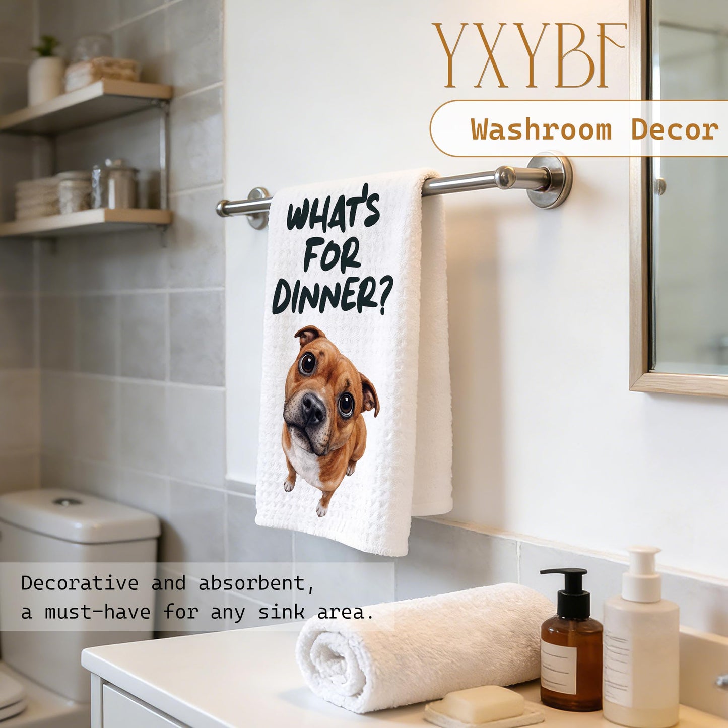 YXYBF Pitbull Gifts Hand Dish Tea Towels for Kitchen Decor 16x24 Inches, Pitbull Gifts for Women Men, What's for Dinner Funny Pit Bull Terrier Kitchen Towels Decorative