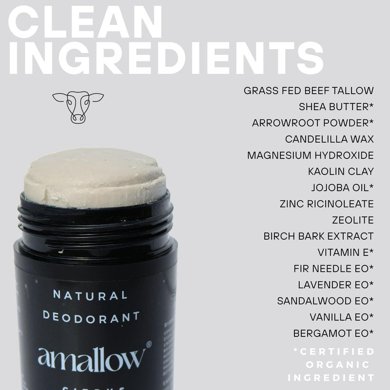 Amallow - Natural Deodorant - Aluminum Salt-Free, Tallow-Based, Baking Soda-Free, with Magnesium & Zinc - Long-Lasting Odor Protection - Handcrafted in the USA - 2.6 oz (Everwood)