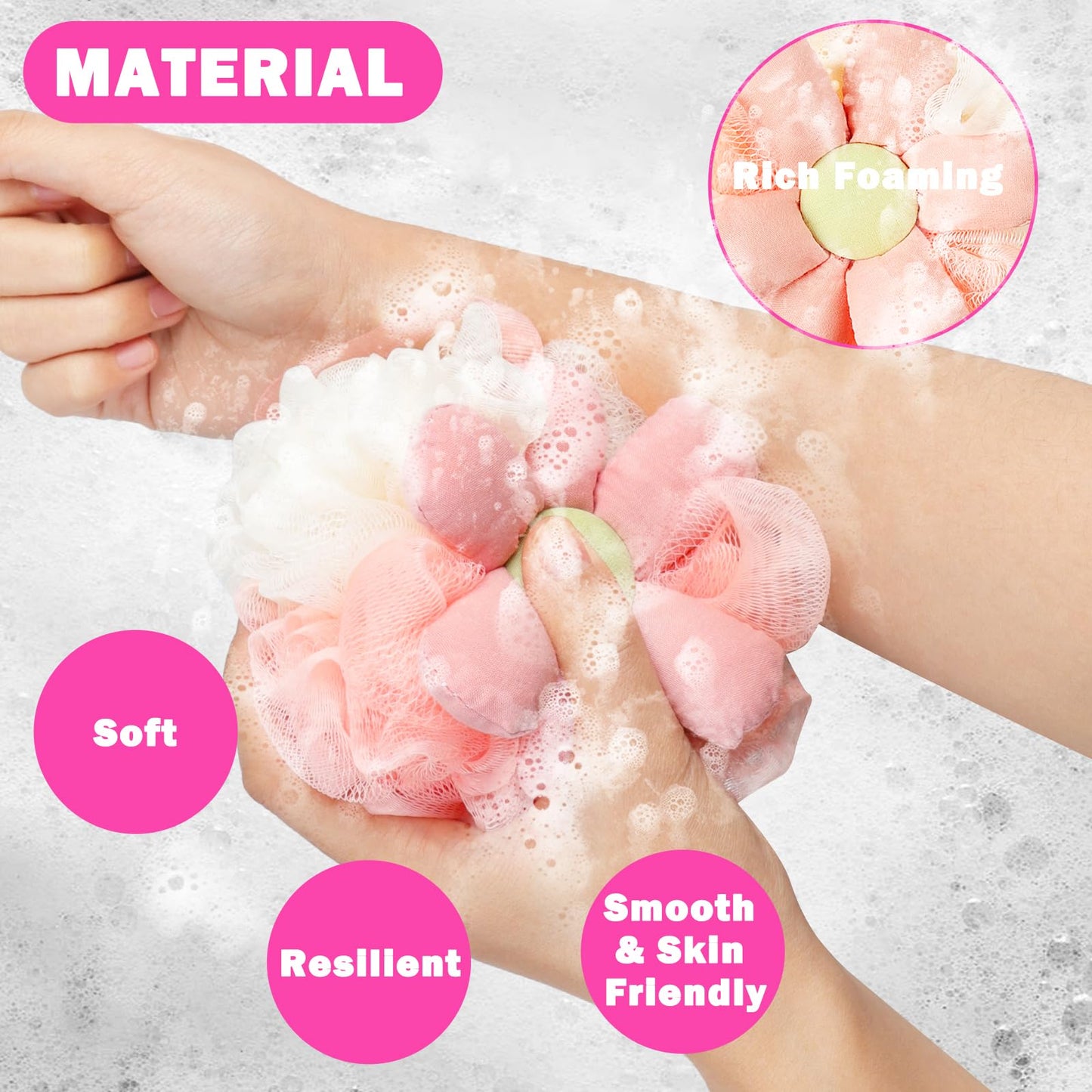 2PCS Cute Flower Bath Sponges Loofah Mesh Pouf Body Scrubber Exfoliating Shower Sponge for Women Shower Puff Soft Loofah Sponge Ball Bath Sponge for Sensitive Skin in Beauty Bathing Accessories