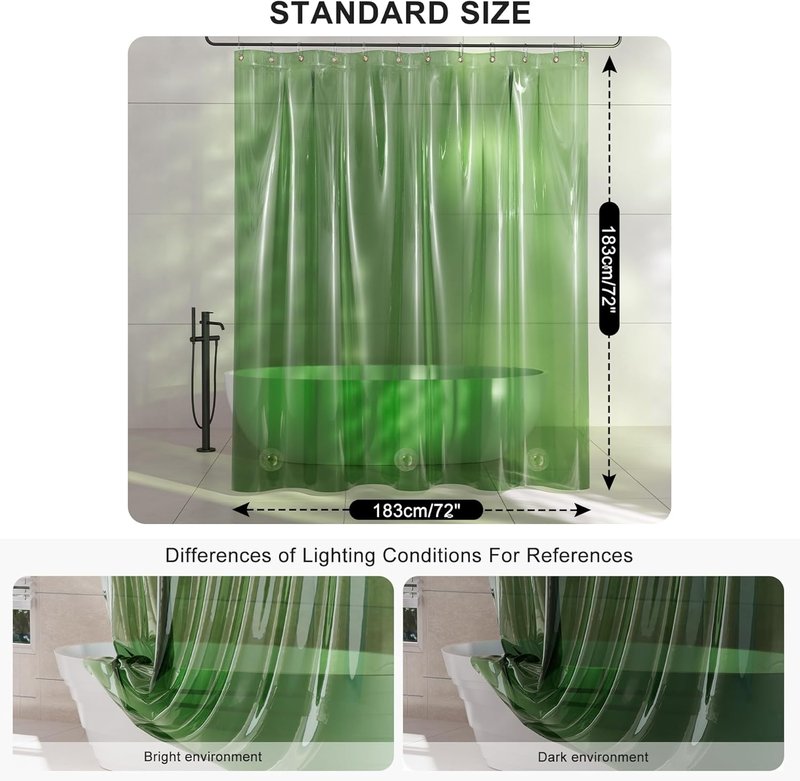 AmazerBath Shower Curtain Liner - 100% EVA Clear Green Heavy Duty 2-in-1 | 72x72 with Rustproof Grommets