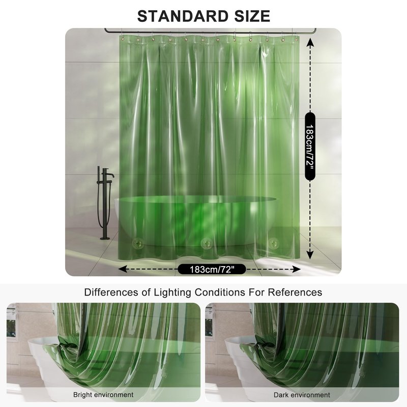AmazerBath Shower Curtain Liner for Summer, 100% EVA Clear Green Heavy Duty Luxury Shower Curtain and Liner 2-in-1, 72x72 Plastic Weighted Shower Liner, 12 Rustproof Grommets & 3 Heavyweight Stones