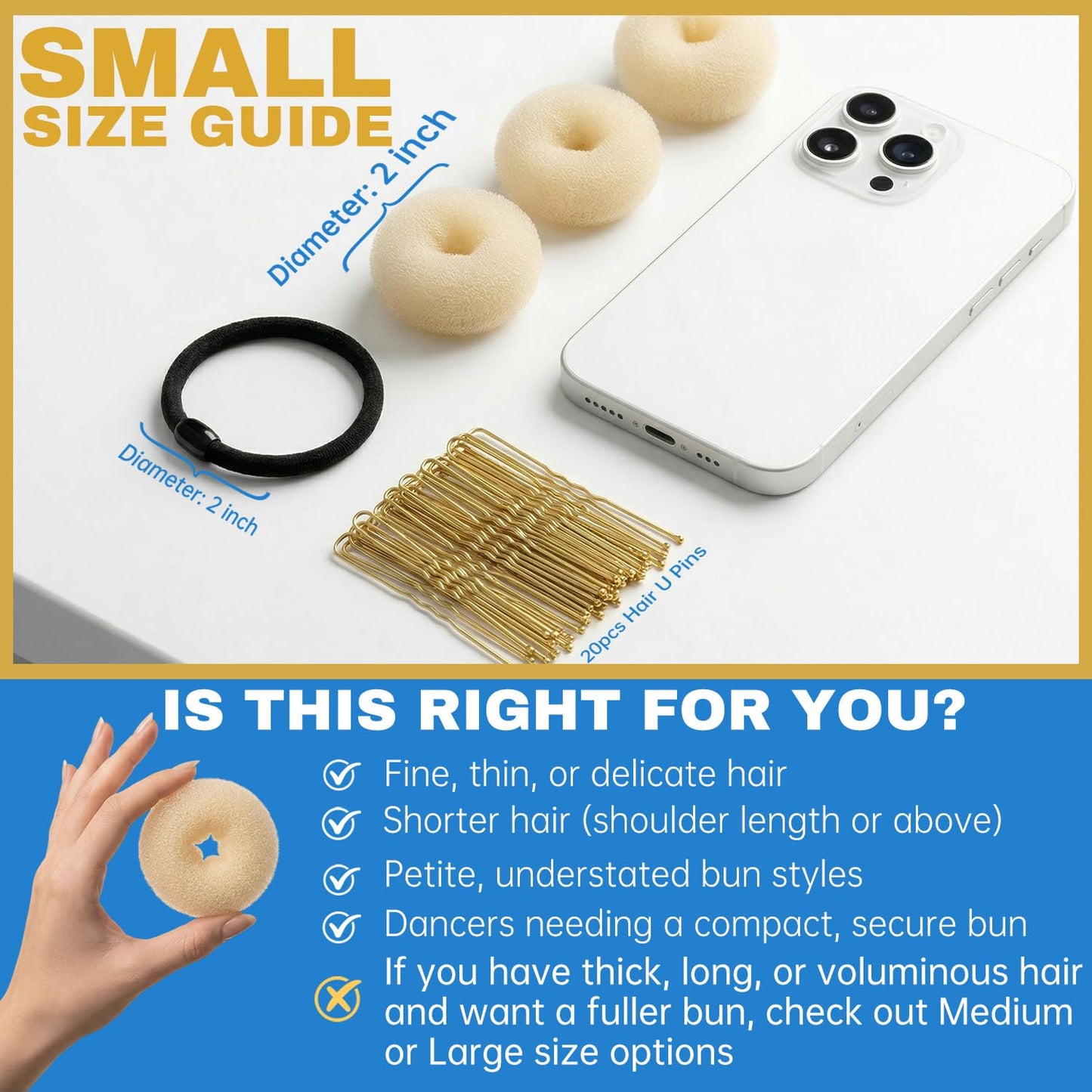whisrvival 6pcs Small Hair Donut Bun Maker, Firm Hold, Stays Hidden, 30-Second Bun for Thin Hair, Chignon Ring for Women Girls, Ballet Dance Styling Kit with 5 Hair Ties and 20 U Pins(Beige)