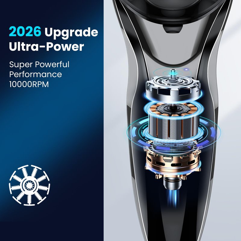 Phisco Electric Razor for Men Cordless: Upgraded Rechargeable IPX7 Waterproof Shaver, Perfect for Men with Sensitive Skin and Travelers, Wet/Dry Shaving and Shower Use, Pop-Up Trimmer