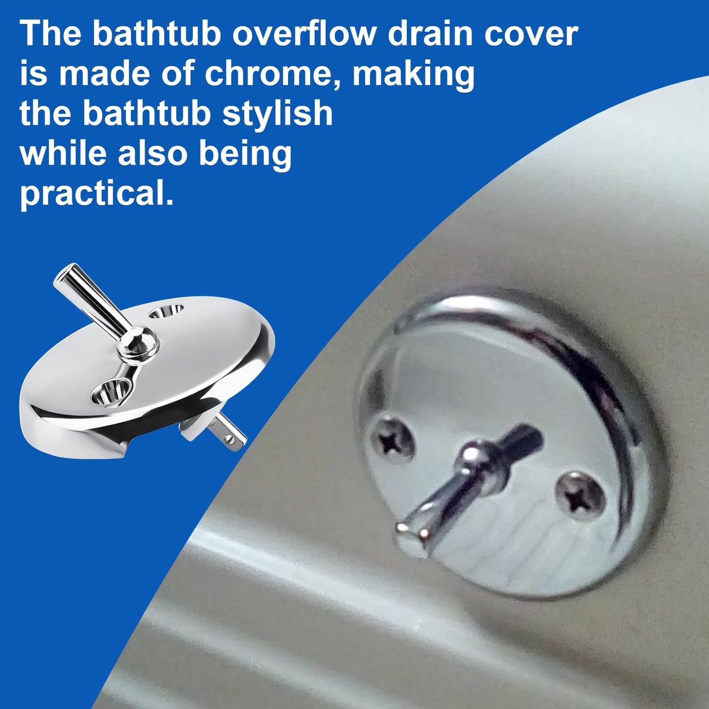 Trip Lever Bathtub Overflow Plate for DANCO 80991 Replacement Bath Tub Overflow Drain Cover with Screw,2-Hole Bath Tub Overflow Plate with Trip Lever, Chrome