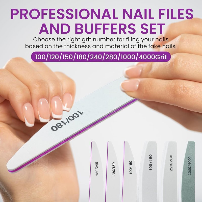 Nail Files Kit for Natural Acrylic Nail, 6 PCS Nail File Buffer Set for File/Buffer/Shine for Salon and Home