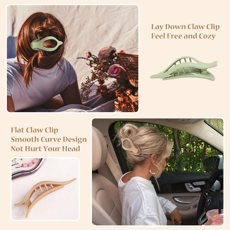 CHANDAT Flat Hair Clip 6 pcs Lay Down Claw Clips Hair Accessories for Women -Colorful
