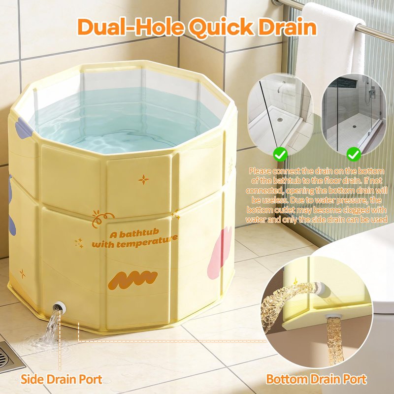 HLCZLUZ Portable Bathtub, Hot Ice Bath Tub Inflation-free, Shower Bathroom SPA Soaking Tub, Collapsible Bathtub No Installation for Home & Outdoor (Warm Yellow, 27.55"L x 27.55"W x 27.55"H)