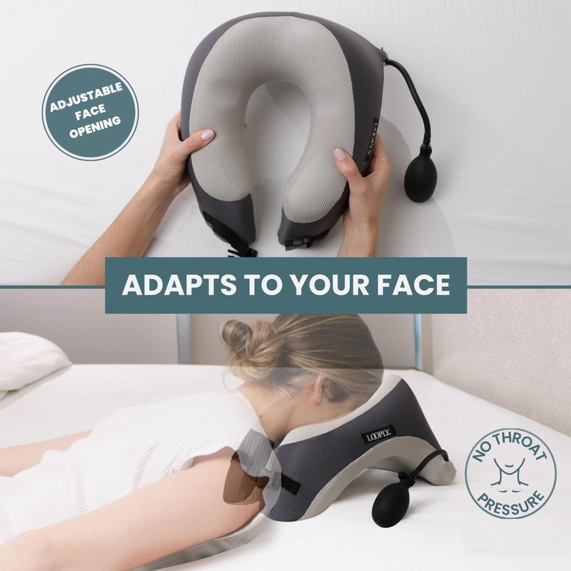 Face Down Pillow for Massage - Massage Headrest Face Cradle for Bed - Adjustable Height Massage Pillow Face Down with Breathable Design - Stomach Sleeping Pillow - Includes 2 Washable Pads
