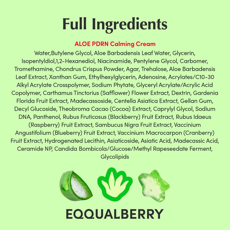 EQQUALBERRY ALOE PDRN Calming Cream | 7% Aloe PDRN & 10% Aloe Vera Water + 5-Cica | Cooling Gel Moisturizer for Oily Skin, Barrier Repair & Blemish Marks | Korean Skincare (1.69 fl.oz / 50ml)