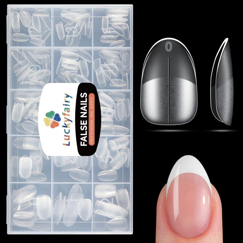 Oval Round Nail Tips, 504pcs Full Matte Short Oval Almond Shape Nail Tips for acrylic nail tips press on nails DIY Short Gel Nail Extention, 15 Sizes Luckyfairy Gelly Tips