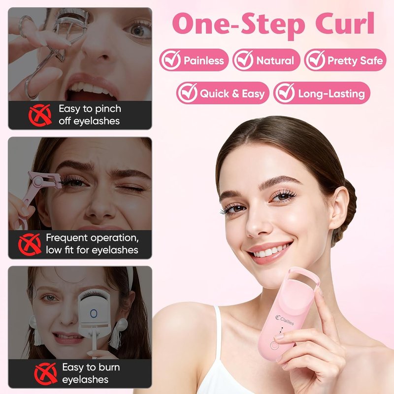 Skiennix Heated Eyelash Curler - Quick 10s Heat, Mini Burn-Proof Design, 24H Hold, Type-C Rechargeable