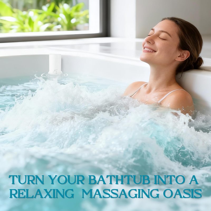 Rechargeable Bath Jets for Tub, Impact Force 65 kPa Bath Jet Spa, Bubble and Flow-Massage Two Mode, Adjustable Speed, Cordless Portable Bathtub Jet for Relaxing Daily Use at Home, White