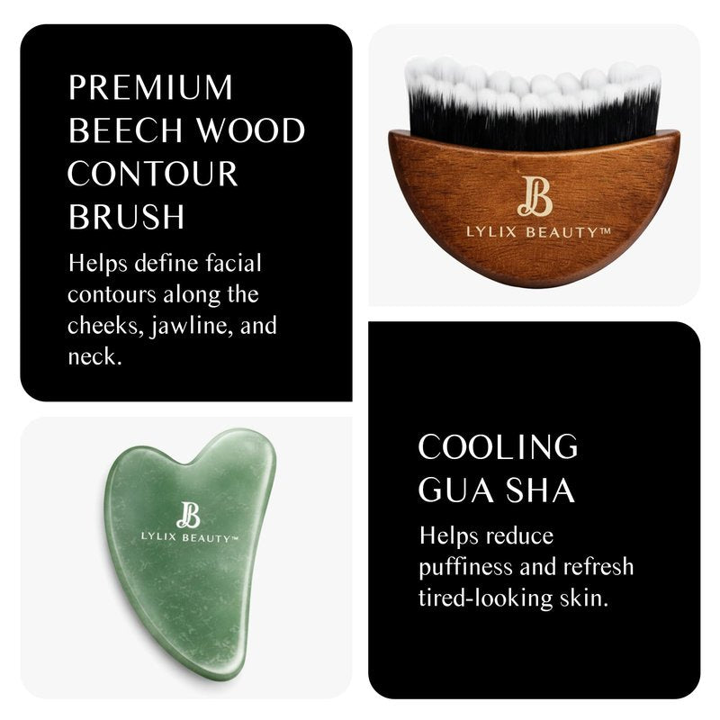 Lylix Beauty Lymphatic Contour Face Brush & Jade Gua Sha | Lymphatic Drainage Brush for Face & Neck | Dry Brush for Face, Sculpting & Depuffing - Face Lymphatic Drainage Tool for Skin Care