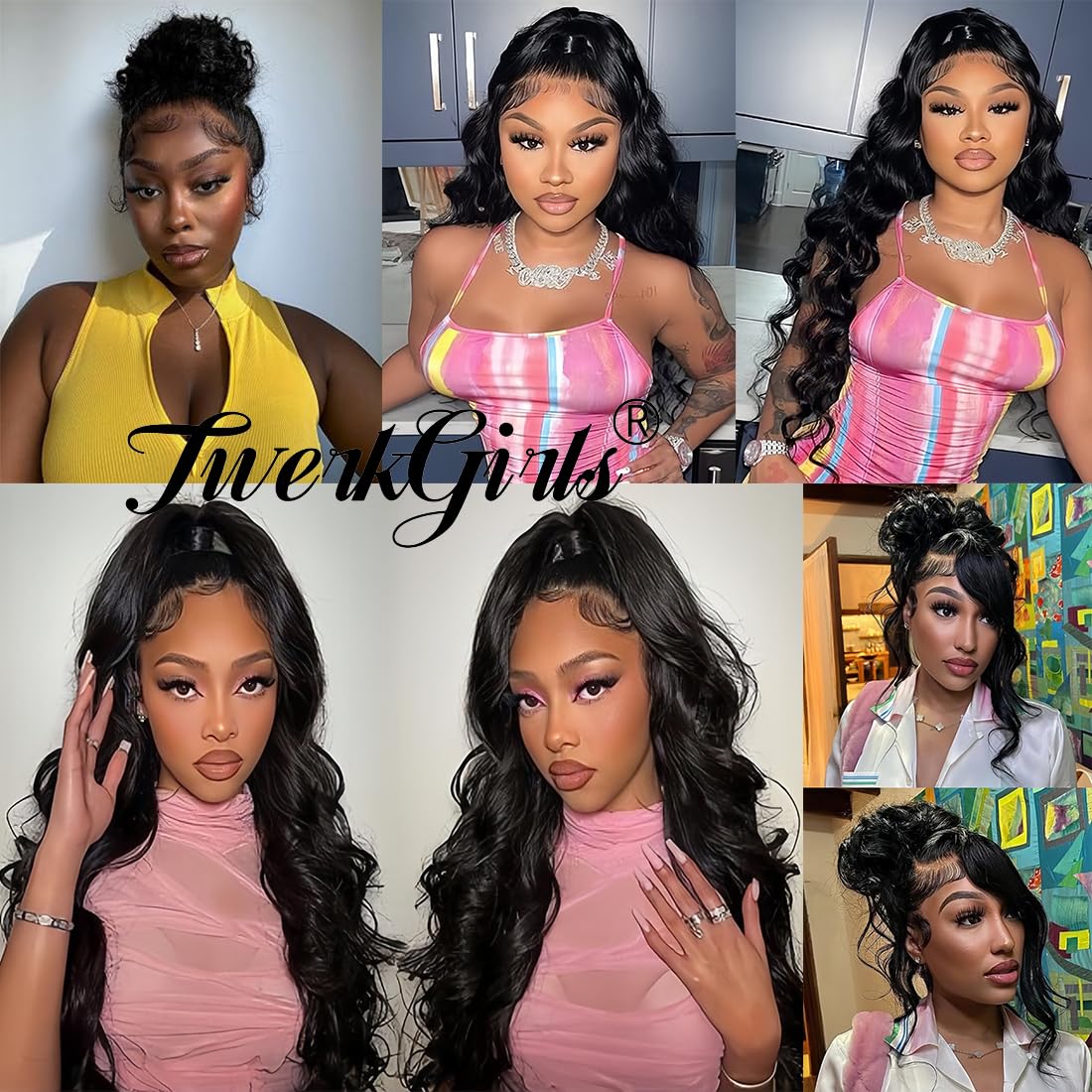 TwerkGirls Body Wave 360 Lace Front Wigs Human Hair Pre Plucked Hidden Strap 26Inch 220% Density Drawstring Wig 360 HD Full Lace Human Hair Glueless Wigs for Black Women