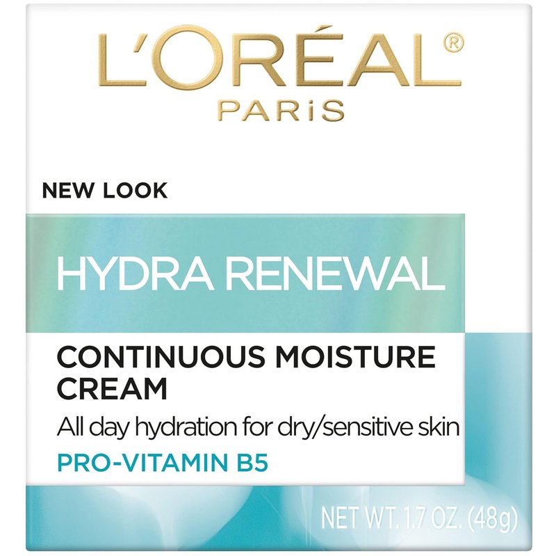 L'Oreal Paris Hydra-Renewal Face Moisturizer - Pro-Vitamin B5 for Dry Sensitive Skin | 1.7 Oz All-Day Hydration