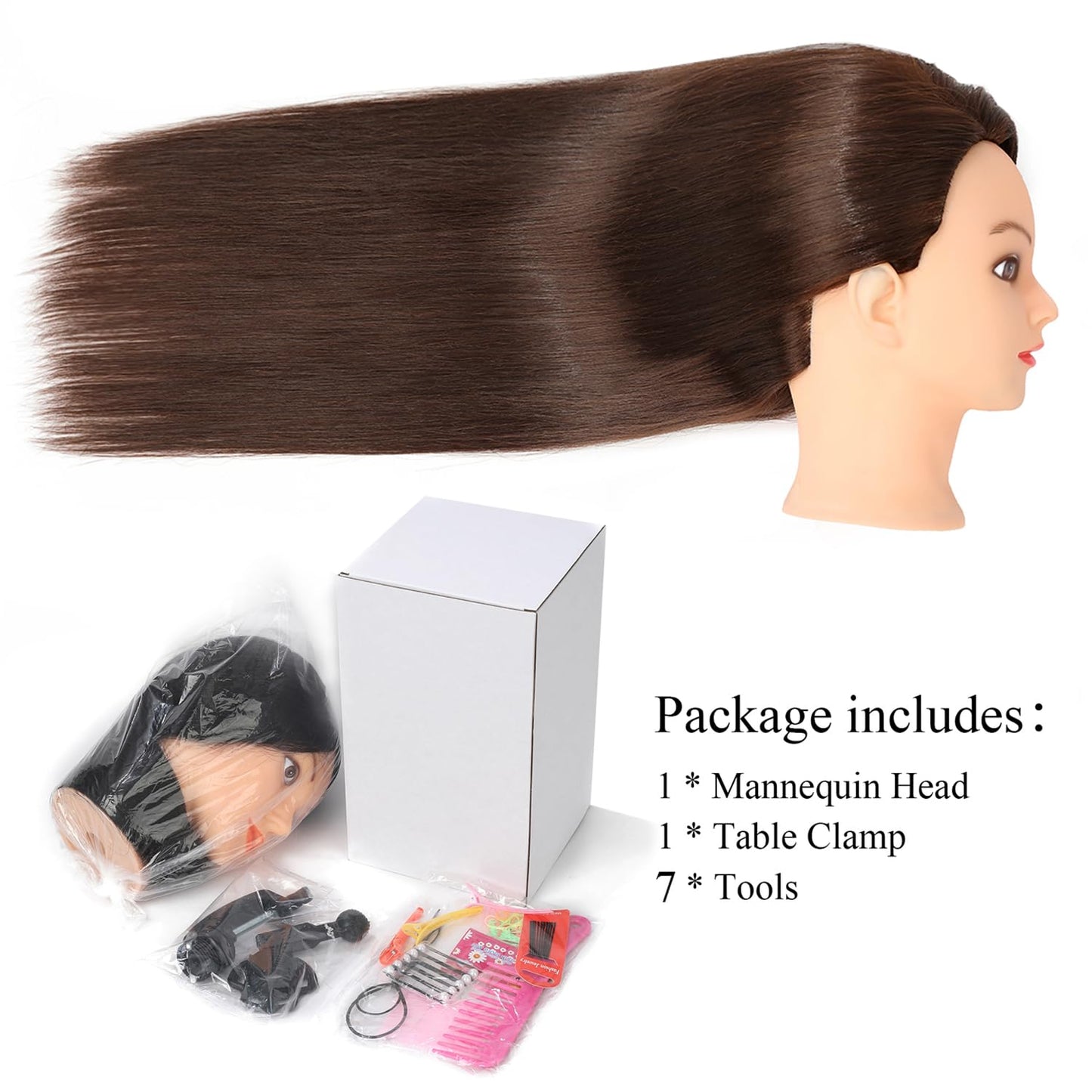 SOPHIRE Mannequin Head - 26"-28" Cosmetology Training Head with 80% Real Human Hair & 9 Tools | #4 Brown