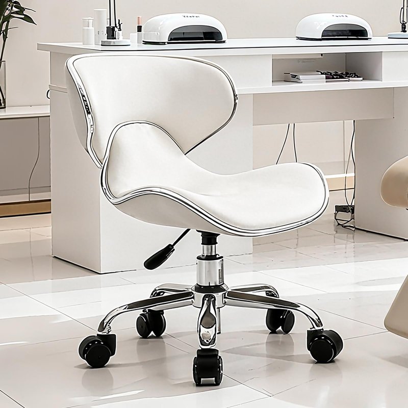 Lessmore White Swivel & Adjustable Pedicure Stool - Ergonomic Nail tech Chair for Salon Professionals, Comfortable Pedicure Chair with Smooth Rotation (1,Creamy White)