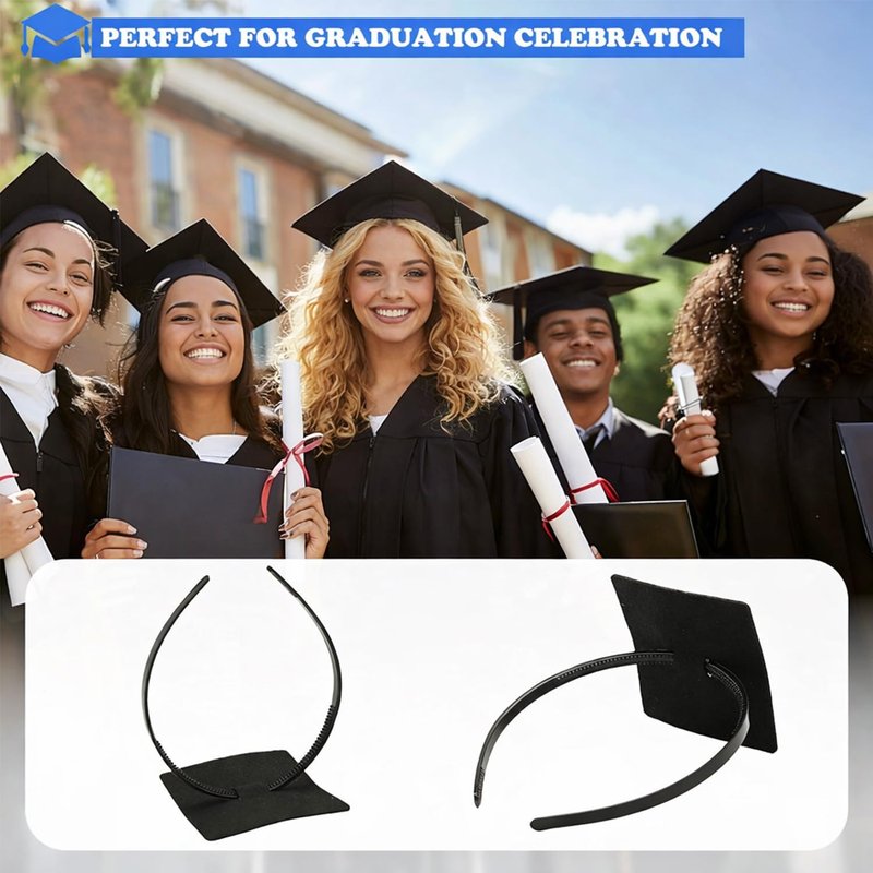 Graduation Cap Headband Insert for Curly Hair, Anti-Fall Grad Cap Insert with Adhesive, Secure Fit Hair Band for Graduation Hats, Firm Non-Slip Headband Accessories for Graduates, Students, Girls