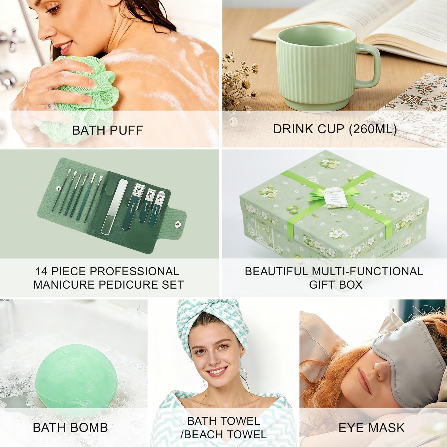 30 Pcs Spa Gifts for Women & Men, Bergamot Jasmine Bath & Body Gift Basket, Self-Care Relaxation Set, Face Skin Care Kit, Home Spa Gift, Birthday, Christmas, Mother's Day, Anniversary, Cup spa kit