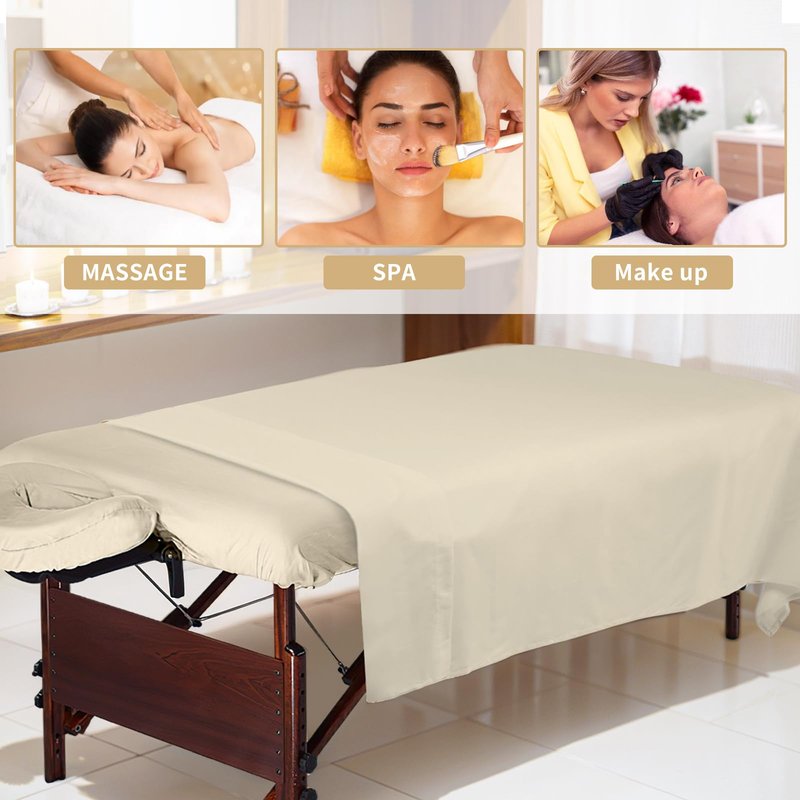 4 Sets Premium Microfiber Massage Table Sheets Set 3 Piece Set Includes Massage Table Cover Fitted Sheet and Fitted Face Rest Cover, Beige