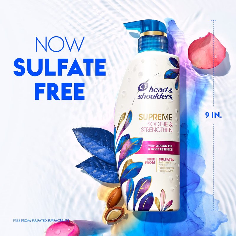 Head & Shoulders Supreme Anti-Dandruff Shampoo with Argan Oil and Rose Essence, 1% Pyrithione Zinc, Sulfate-Free, Deep Moisturization and Itch Control, 28.2 fl oz