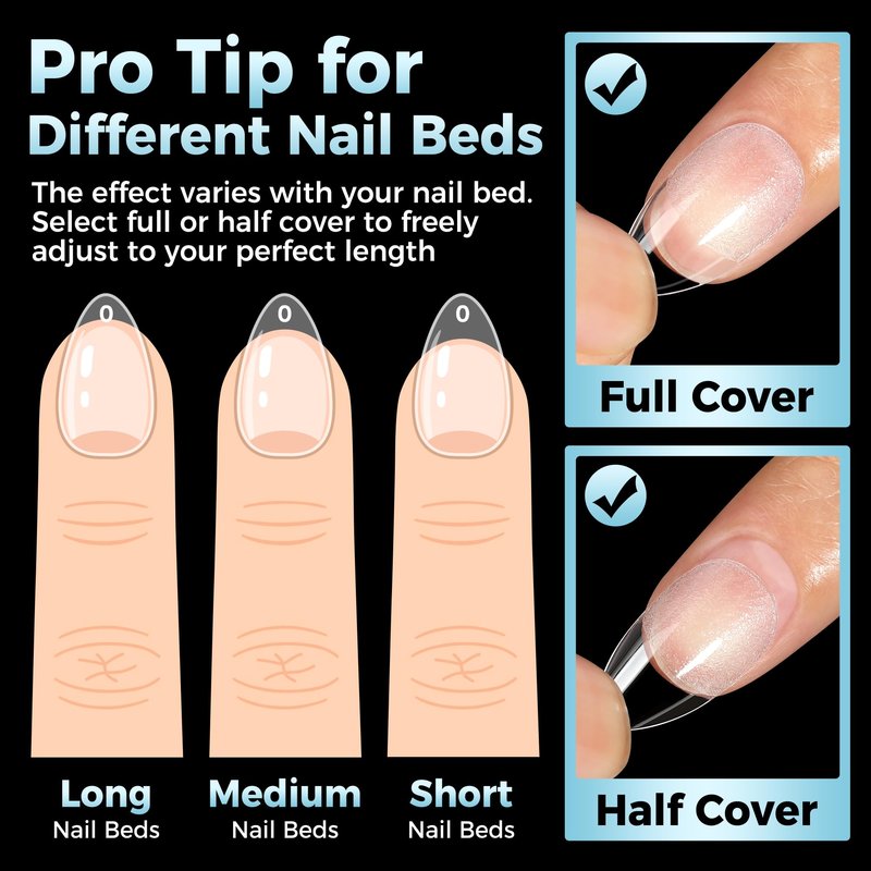 Luckyfairy Short Almond Gel Nail Tips 360Pcs, Pre Etched Nail Tips Almond Shape Full Cover Soft Gel Fake Nails for Nails Extension DIY Art Salon 12 Sizes