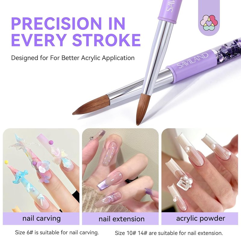 Kolinsky Acrylic Nail Brush Set - Professional Manicure Tool for Acrylic Application | Sizes 6, 10, 14