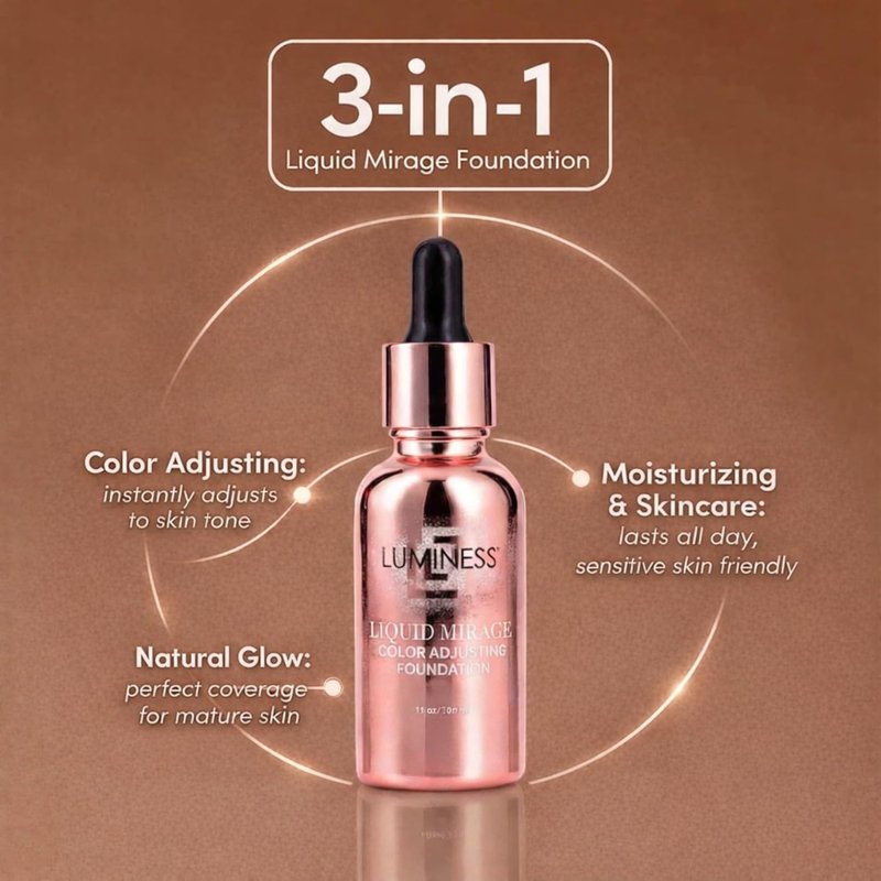 LUMINESS Liquid Mirage Foundation - Color Changing, Hydrating Makeup with Hyaluronic Acid | Fair Shade for Mature Skin