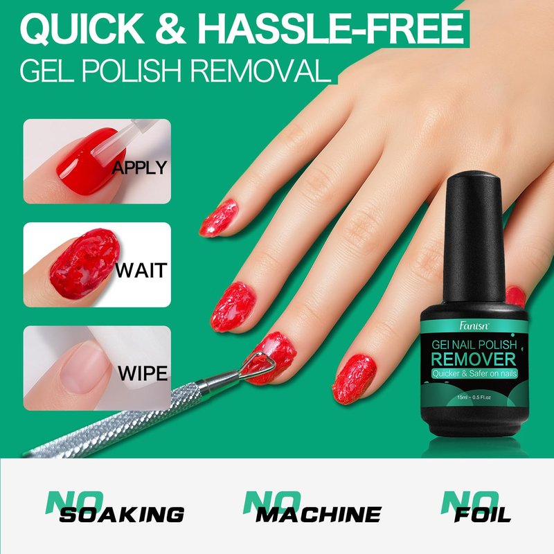 Regine Switzerland Gel Nail Polish Remover - Acetone-Free, Quick 2-5 Min Removal, 15ml