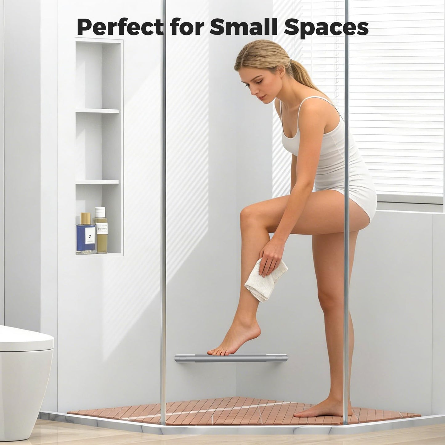 UFVCOV Brushed Nickel Shower Foot Rest Bar, Non-Slip Knurled Stainless Steel Foot Ledge for Shaving Legs, Wall Mounted Pedicure Foot Rest Step, Bathroom Corner Shower Accessories