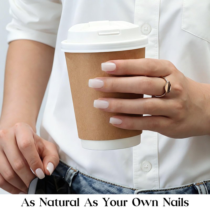 Beetles Milky White Press On Nails Short Square - Natural Soft Nail Gel Nail Kit with Fast-Dry Nail Glue & Adhesive Tabs, 30pcs 15 Sizes, Stick-On Nails for Girls & Women