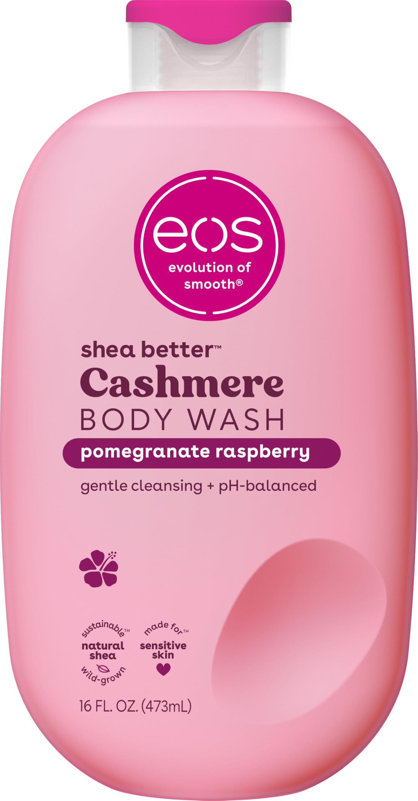 eos Cashmere Body Wash – Pomegranate Raspberry, Moisturizing Body Wash, Creamy Gel Formula, with Shea Butter, Glycerin, Vitamin E, pH Balanced, Sensitive Skin, Vegan, 16 fl oz