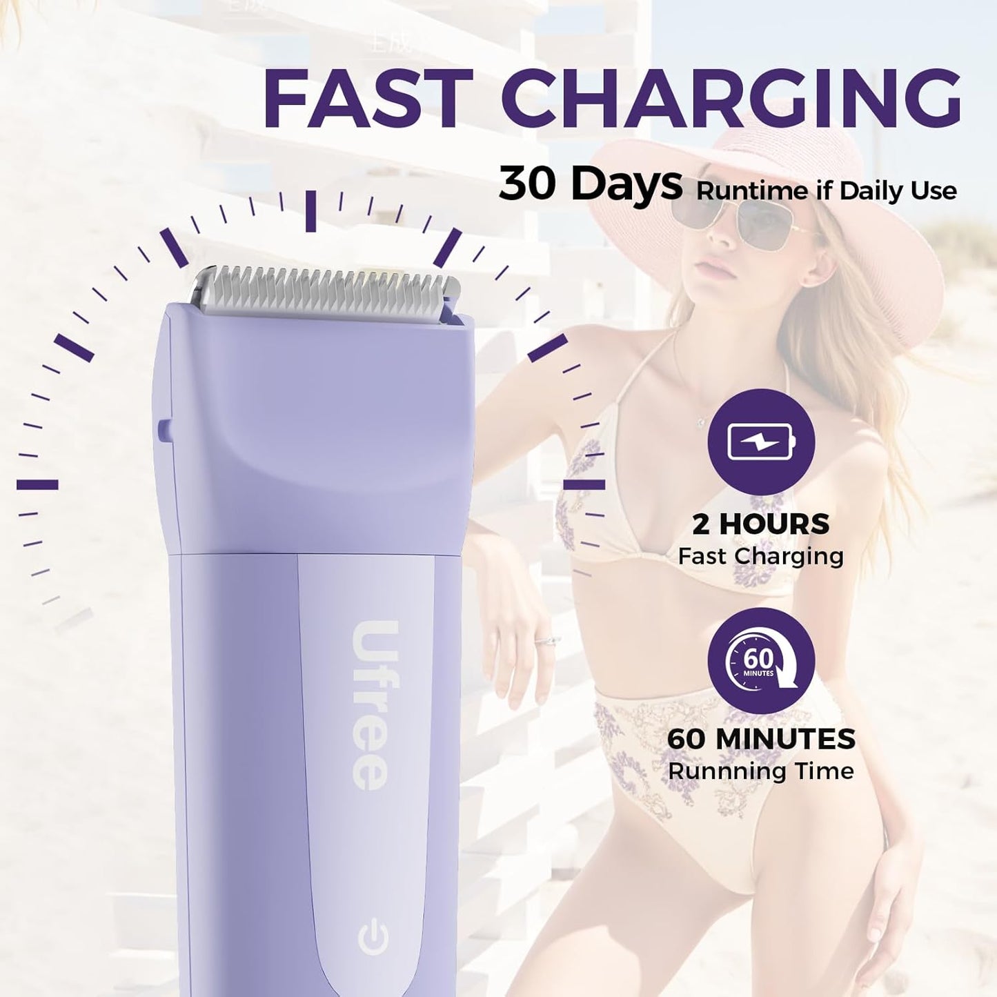 Ufree 3-in-1 Women's Electric Razor - IPX7 Waterproof Bikini Trimmer & Cordless Shaver for Legs & Armpits | Perfect Valentine's Gift