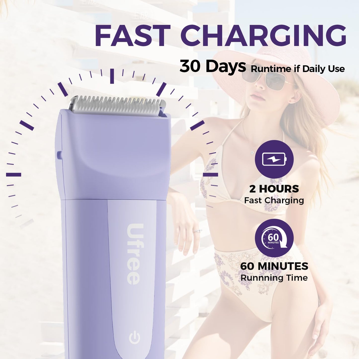 Ufree 3-in-1 Women's Electric Razor with Ceramic Blades, IPX7 Waterproof Bikini Trimmer for Women, Pubic Hair Trimmer, Cordless Rechargeable Shaver for Legs, Armpit, Valentine's Gifts for Women