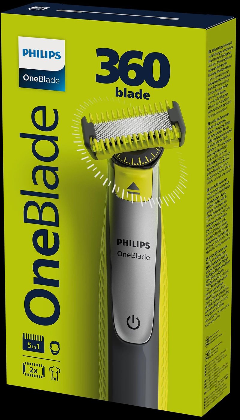 PHILIPS Shaver OneBlade 360 Face, Hybrid Electric Beard Trimmer and Shaver with 5-in-1 Face Stubble CombQP2730 20 (QP2730/20)