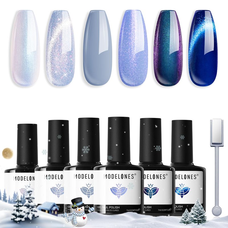 Modelones Cat Eye Gel Nail Polish Set - 6 Vibrant Colors with Magnet Tools for Stunning Nails
