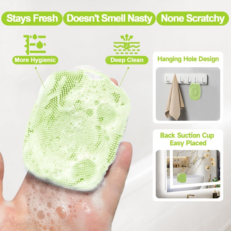 ARIOSOX 2 PCS Face Scrubber, Soft Silicone Face Exfoliator with Suction Cup for Man and Women Deep Skin Clean, Gentle Facial Cleaning Brush Suitable for All Sensitive Skin (Green)