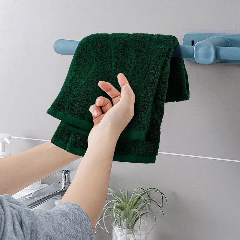 Jacquotha 2-Piece Hand Towels Set in Forest Green, Wavy Striped Jacquard Towels for Bathroom Kitchen (13x29 Inches, 100% Cotton)