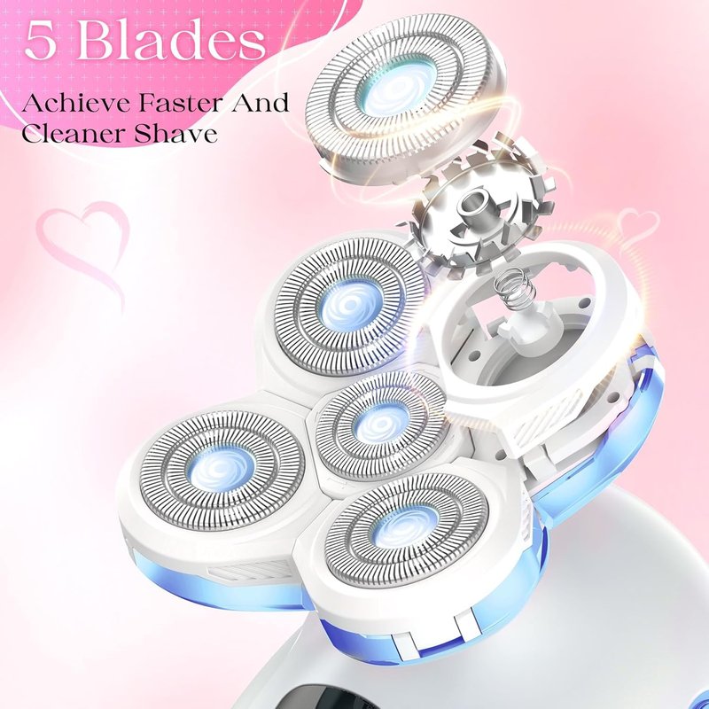 Electric Razors for Women Legs, Rechargeable Rotary Painless Shaver for Legs Bikini Facial Hair Removal, Body Wet/Dry Razor Water Resistant Grooming Kit, Cordless Womens Trimmer for Grooming, SkyBlue