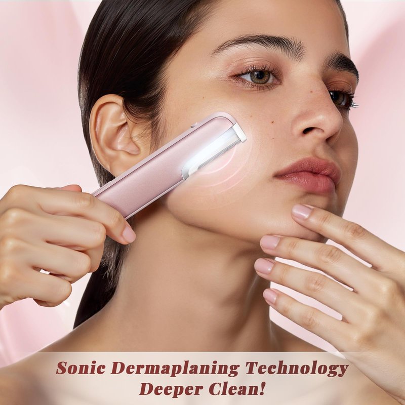 Dermaplane Razor for Women Face Beauty Eyebrow Razor, Sonic Dermaplaning Tool for Exfoliation & Peach Fuzz Facial Hair Removal