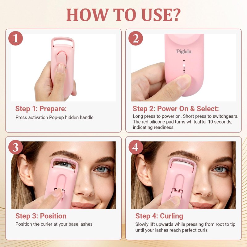 Heated Eyelash Curler, Mini Electric Eyelash Curler for Women with 5s Fast Heating & 24H Long-Lasting Curl, 2-Level Temp Control, Anti-Burn Silicone Pad, Portable Type-C Charging