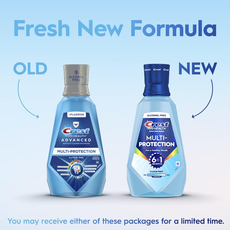 Crest Mouthwash Pro Health Multi-Protection, 1L, 2 Pack, 6-in-1 Benefits, Alcohol Free, Enamel Repair, Breath Freshener, Anti Cavity, Fluoride mouthwash, Bad Breath Treatment for Adults, Contains CPC
