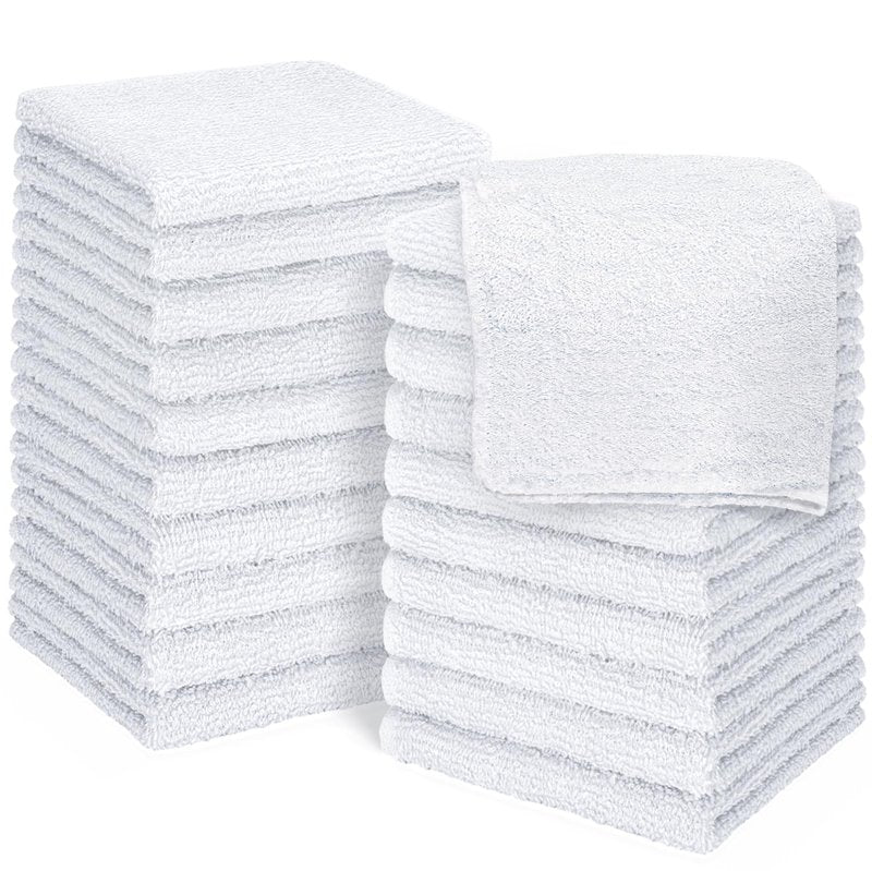 DecorRack 20 Pack 100% Cotton Wash Cloth, Luxurious Soft, 12 x 12 inch Ultra Absorbent, Machine Washable Premium Quality Washcloths, White (20 Pack)