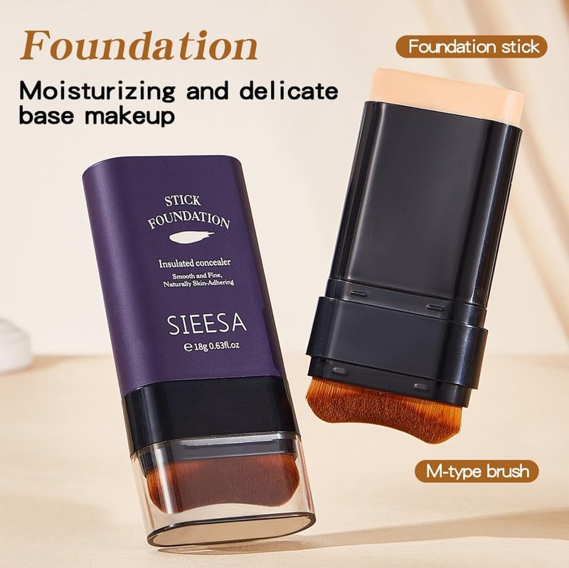 Skiennix Dual Ended Foundation Stick - 2 in 1 Concealer & Contour Makeup, Hydrating Formula, Lightweight & Waterproof (Natural)
