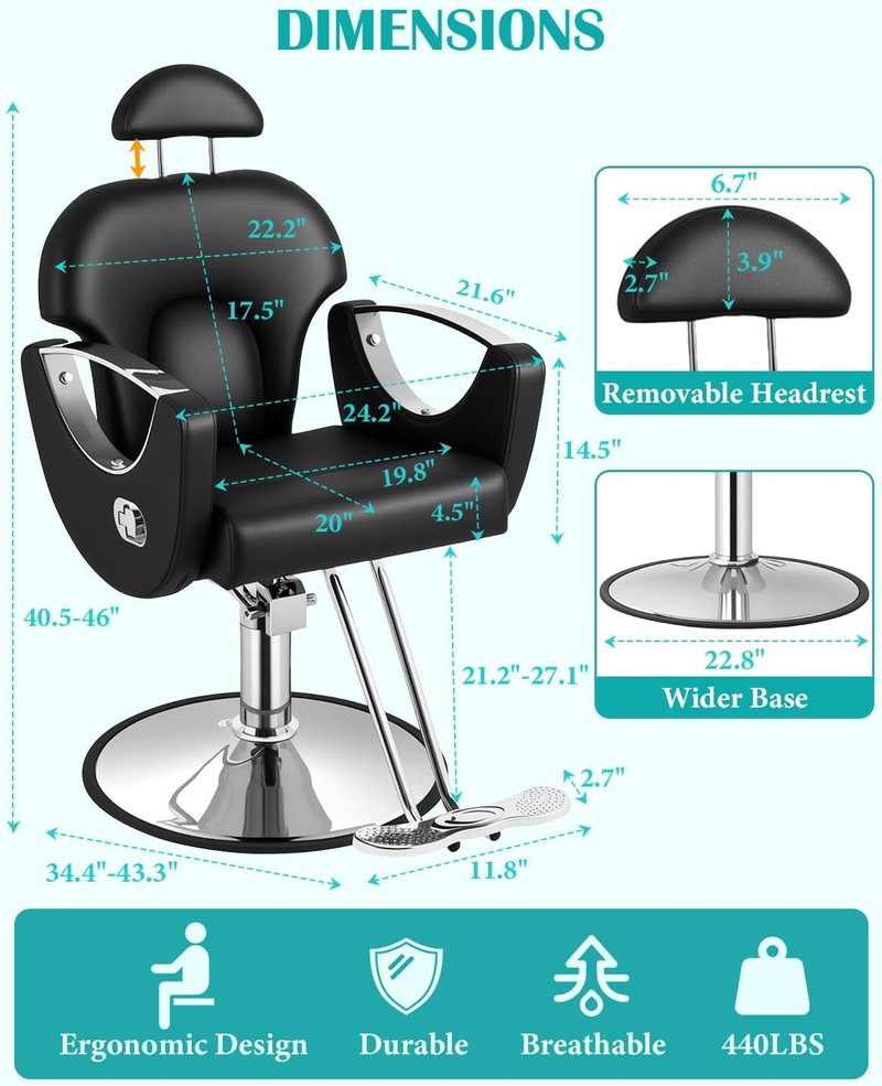 Reclining Barber Salon Chair ,Professional Hair Stylist Chairs for Barbershop Home, 360 Swivel Multi-Function Hairdresser Braiding Styling Chair with Heavy Duty Hydraulic Pump Salon Beauty Spa Tattoo