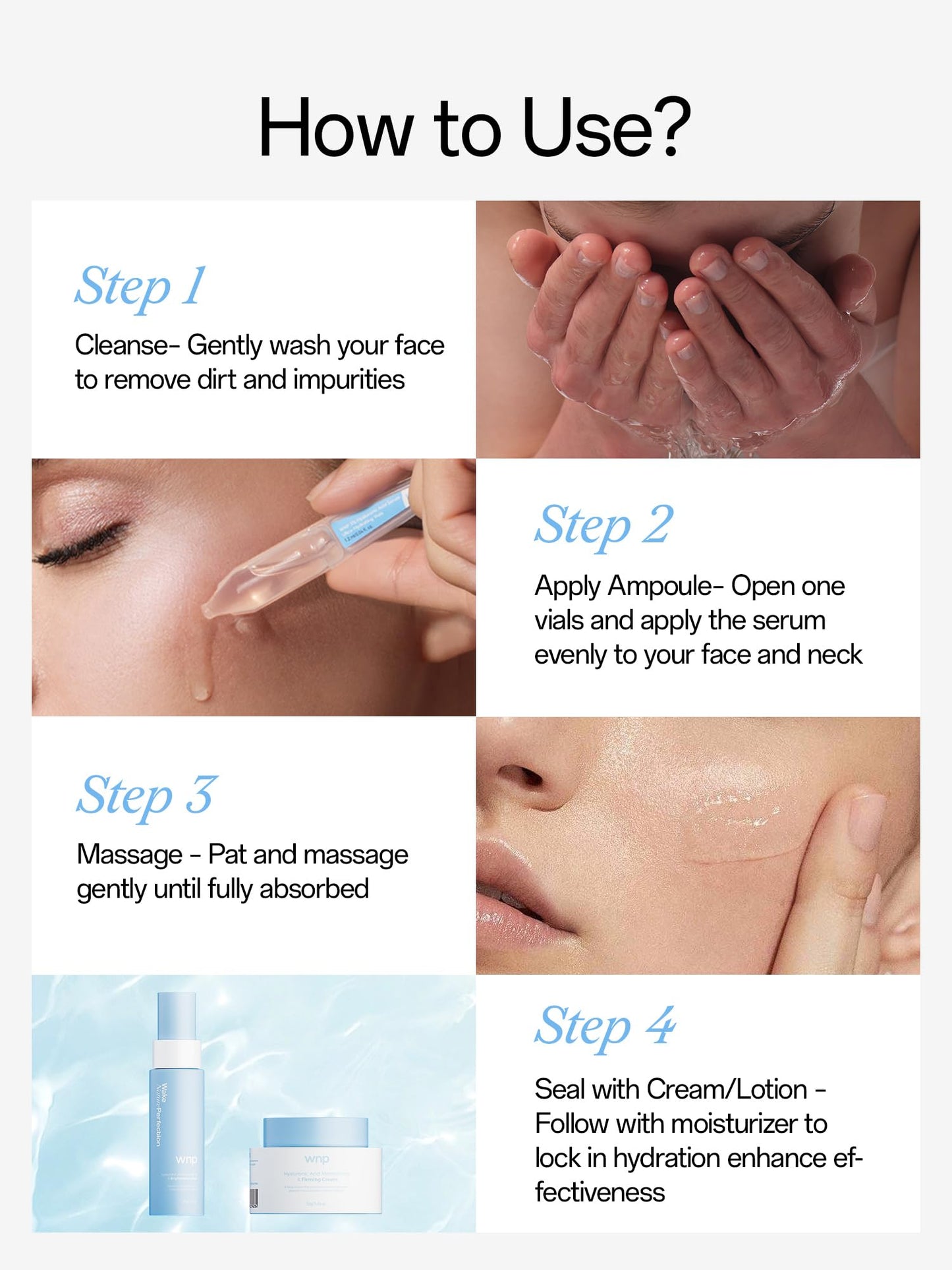 WNP Hyaluronic Acid Serum 3% for Face with 4D Multi-Layer Hydration | Ultra Hydrating Anti-Aging Serum | Moisturizer for Dry & Sensitive Skin | Pre-Makeup Skincare | Single-Use Vials 30PCS