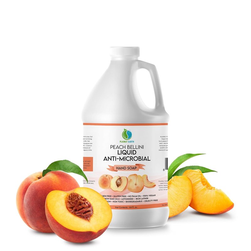 Antimicrobial Hand Soap - Gentle, Scented Moisturizing Formula | 64 oz Peach Bellini Refill for Kitchen & Bathroom