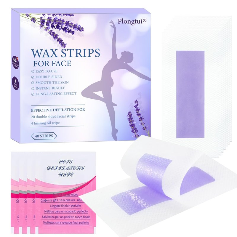 Regine Switzerland Facial Wax Strips - Fast & Gentle Hair Removal for Face, Eyebrow, Upper Lip | 40 Strips + 4 Calming Oil Wipes