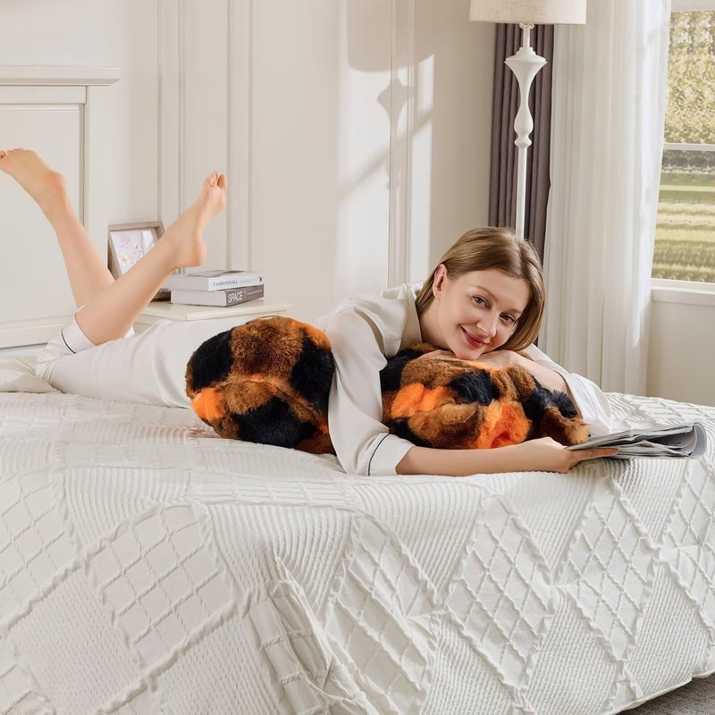 Animebody Reading Pillows for Boyfriend Adult,Velvet Back Pillow Bed Wedge Large, Back Rest Support Cushion for Sitting Up in Bed/Couch for Bedrest 18inch-Orange-Black Grid Print