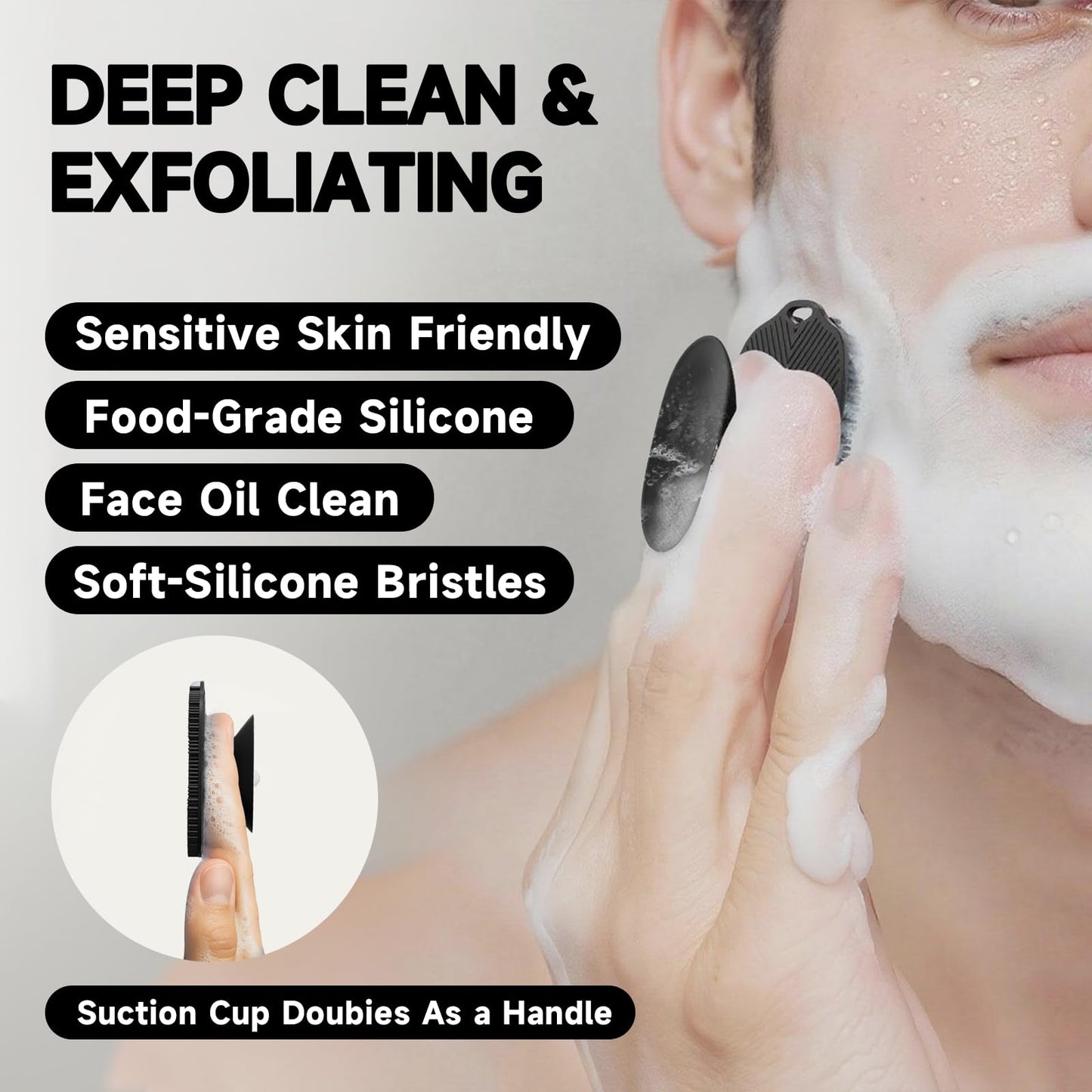 ARIOSOX 2 PCS Face Scrubber, Soft Silicone Face Exfoliator with Suction Cup for Man and Women Deep Skin Clean, Gentle Facial Cleaning Brush Suitable for All Sensitive Skin (Black)